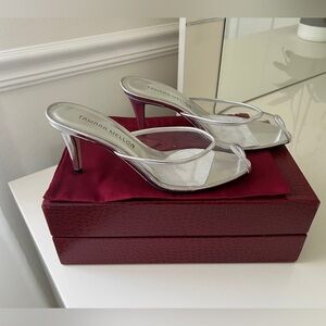 NEW W/ BOX TAMARA MELLON GLASS SLIPPER MULR, Silver/clear, 37.5